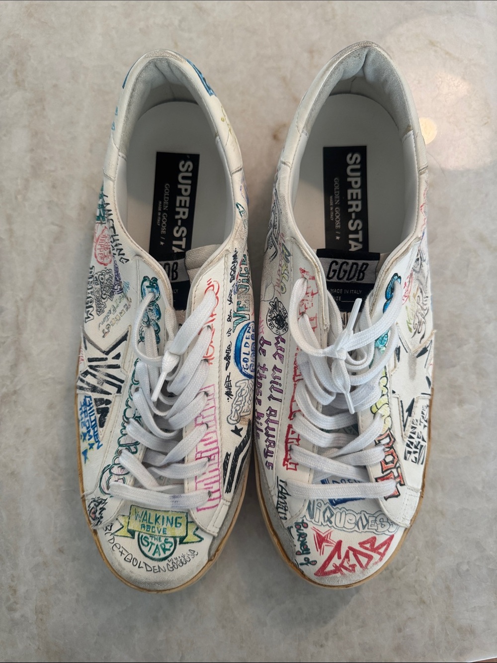 Golden Goose White Leather Sneakers with Multicolor Graffiti - Picture 4 of 4